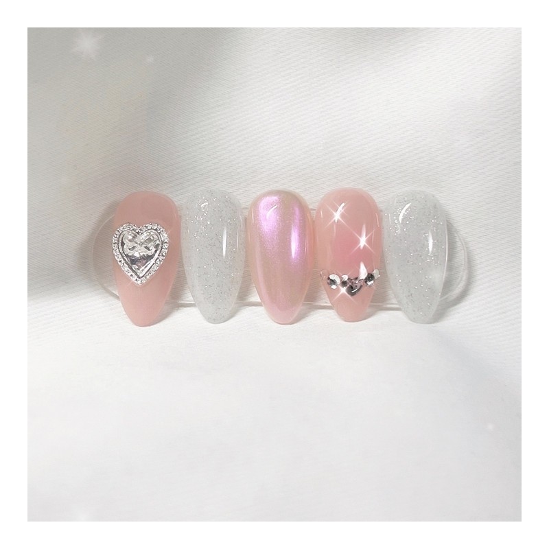 [Handmade Nail Tips] Veil Pink Mew Nail Tips - Short