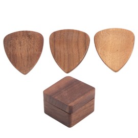 Wood Guitar Pick Holder Set 3 Pcs Wooden Guitar Picks and Storage Case for Performance