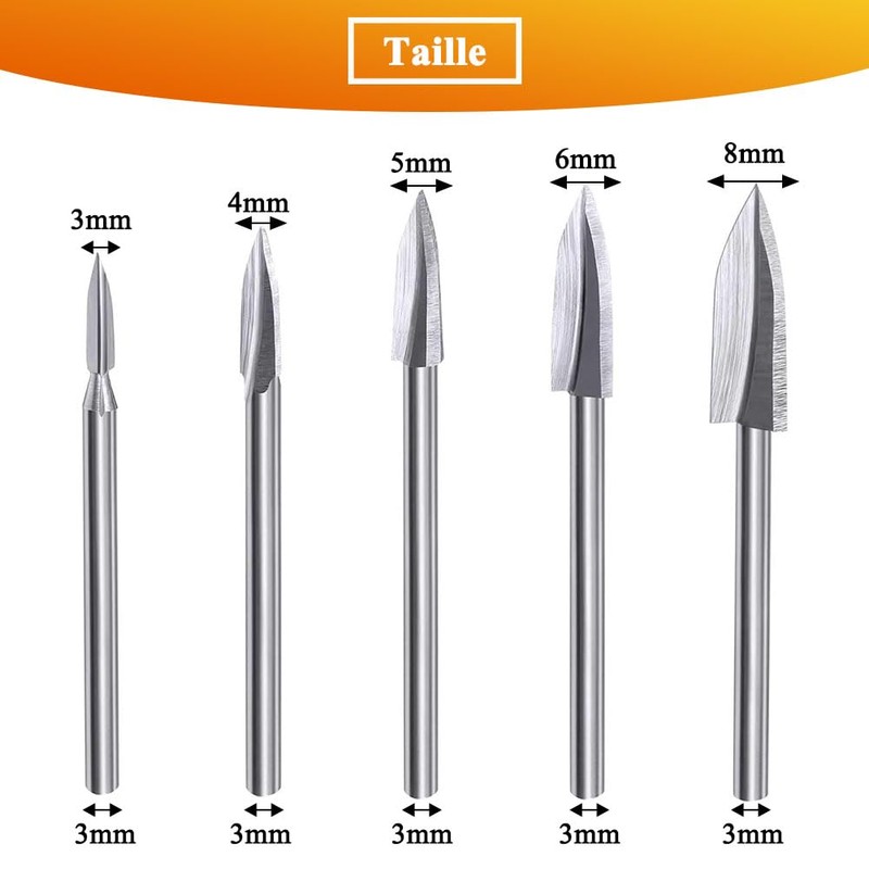 Teocpai 5 Piece Wood Carving Bits with 1/8 Inch Shank