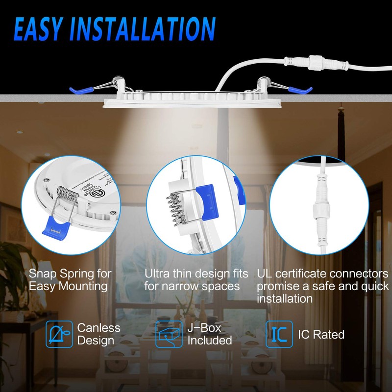 INCARLED 4Inch 3CCT LED Recessed Slim Pot Light with Junction