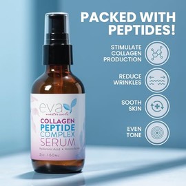 Peptide Complex Serum por Eva Naturals (2 onzas) El mejor serum facial antiedad, reduce las arrugas y aumenta el colágeno, cura y repara la piel a la vez que aumenta el tono y la textura, con ácido hialurónico y vitamina E, 2 onza