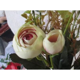 Unbranded Millinery SILK Creme & Blue CABBAGE ROSE Flower Bouquet 10 Heads on 5 Stems