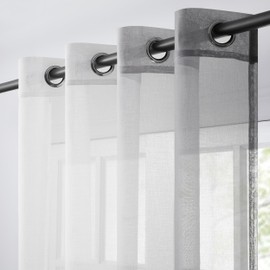 Topfinel Curtains, Living Room Curtain, White and Grey Colour Gradient, Transparent, with Eyelets, Bedroom Curtain, 245 cm Long Curtains and Drapes, 140 cm Wide, Loop Curtains, Window Curtains