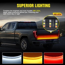 48 Inch Triple Row 360 LED Truck Tailgate Light Bar Strip, Red Running Brake Lights, White Reverse Light, Amber Sequential Turn Signal Light
