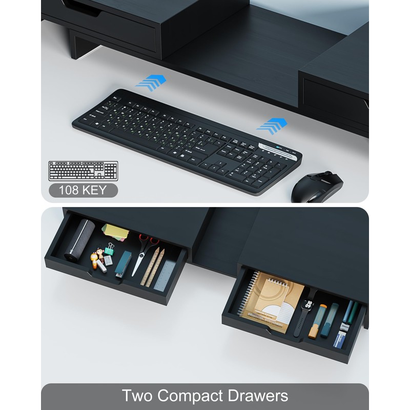 Epesoware Dual Monitor Riser with Two Drawers for Desk, Bamboo