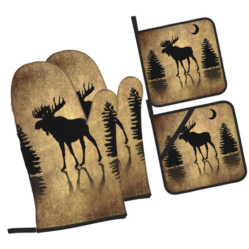 LONSANT Rustic Elk Moose Deer Forest Pine Tree Moon Design