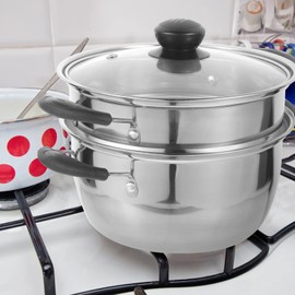 Angoily Stainless Steel Stock Pot with Steamer - Heavy Duty Food Steamer for Cooking - Small Steamer Pot for Vegetable, Dumpling Steamer (24.00x18.00x12.00cm/9.43x7.07x4.72in)