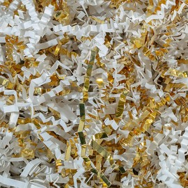 MagicWater Supply - 1/2 LB - White & Gold - Crinkle Cut Paper Shred Filler great for Gift Wrapping, Basket Filling, Birthdays, Weddings, Anniversaries, Valentines Day, and other occasions