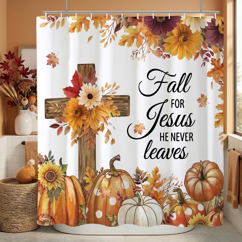 Baccessor Fall Shower Curtain Pumpkin Cross Shower Curtains Autumn Floral