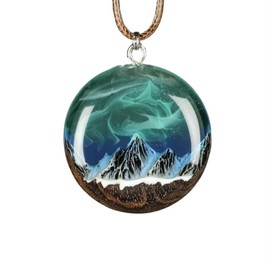 SEKDAQ Luminous Snow Mountain Polar Lights Necklace, Micro Landscape Night Light Resin Creative Pendant, Handmade Lighting Necklace, One size, Resin, Agate