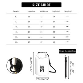 MORAINJAY 5L White Dry Bags, Waterproof Bag with Long Adjustable Shoulder Strap,Large/Small Capacity 2L 5L 10L 15L 20L 30L Dry Sack for Outdoor Camping,Rafting,Swimming,Boating,Surfing