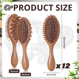 AceOrbit 12 Pack Sandalwood Hairbrushes Bulk Double-sided Wooden Massage Comb Bristles Paddle Brush Scalp Massage Bristles Anti Static Dreadlocks Brush for Women Men Locs Detangling Lint Removal