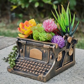 KIKTOP Typewriter Decorative Planter Plant Gift - Desk Decor Succulent Pot for Indoor Plants Typewriter Home Shelf Office Decor Small Flower Pot with Drainage