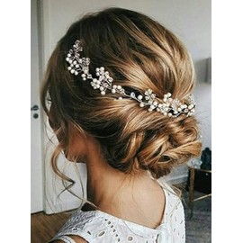 Bridal Hair Vine Pearl and Crystal Headband Long Crystal Hair Band for Bride Bridesmaid Prom Party Festival Hair Jewelry for Women and Girls