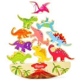 Japace Stacking Game from 3 Years Dinosaur Toy, Children's Wooden Toy Montessori Toy from 3 4 5 6 Years Balancing Stacking Toy Motor Skills Toy Educational Games Gifts for Girls Boys