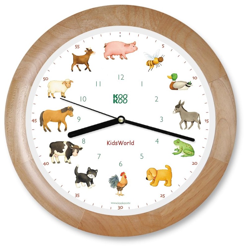 KOOKOO KidsWorld Black-Blue, Wall Clock for Children with Natural Sounds,