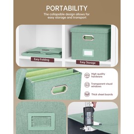 Oterri File Organizer, File Box, File Cabinet for Letter File Folder Storage, Portable Storage Bins with Lids for Office/Decor/Home,Document Organizer, 1 Pack,Green-Box Only