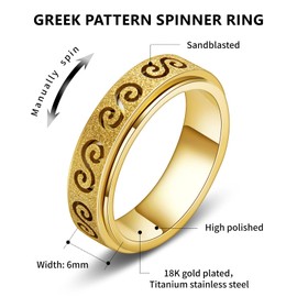 YemmxLoo Fidget Spinner Ring for Stress Relief - Rotating Anxiety Ring with Cross,Greek Key,Roman Numerals & Sun Wukong Designs, Stainless Steel Ring Gift for Women/Men(Sizes 6-10)