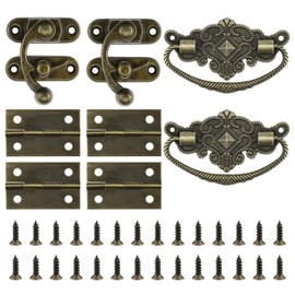 MARRTEUM 1 Set Jewelry Box Hinges Hasp Catch, Retro Engraved Decorative Hardware Kit with Screws for DIY Wooden Case Furniture Cabinet Suitcase Decoration and Repairs (Antique Bronze)