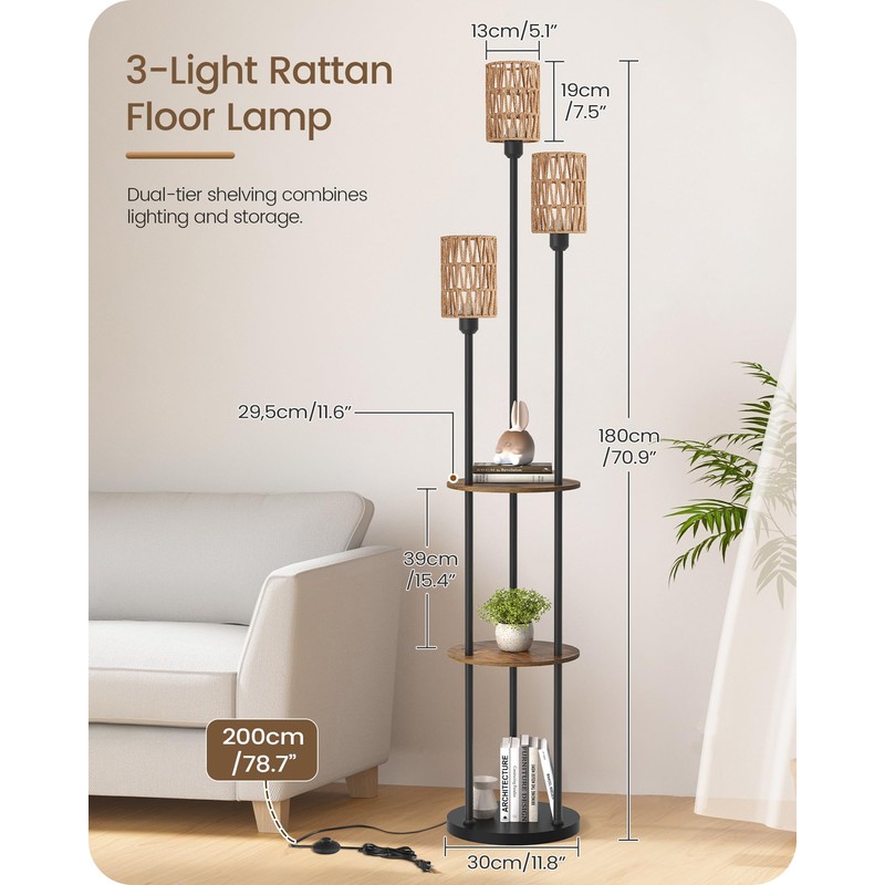 GOEBLESON Floor Lamp with Shelves, Boho Floor Lamp with Foot