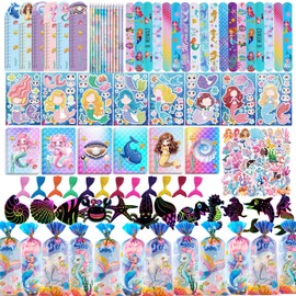 NAISEN 146PCS Mermaid Party Favors 12 Pack Birthday Party Supplies, Little Mermaid Stationery Set Baby Shower Goodie Bag Stuffers Classroom Rewards for Kids Pinata Fillers