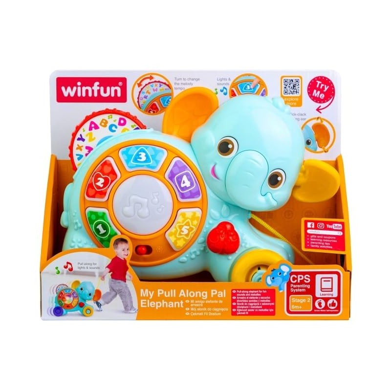 230202 Interactive and Educational Toy, Pull-Along Elephant with Sounds and