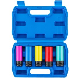 weyleity 5PCS 1/2" Drive Impact Lug Nut Socket Set | 15 17 19 21 22 mm Wheel Protector Impact Socket Set Non-Marring Thin Wall Socket for Effortless Removal of Lug Nuts with Colored Protective Sleeve