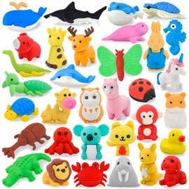 LanMa Animal Erasers for Kids 33 Pack Desk Pets Erasers for Kids Classroom Prizes,Easter Egg Fillers,Back to School Supplies,Party Favors Gifts