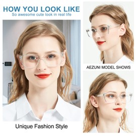 AEZUNI Designer Reading Glasses for Women Oversized Square Eyeglasses Large Ladies Readers with Bling Frames 1.0 1.25 1.5 1.75 2.0 2.25 2.5 2.75 3.0 3.5 4.0 5.0 6.0 (Clear,2.50)