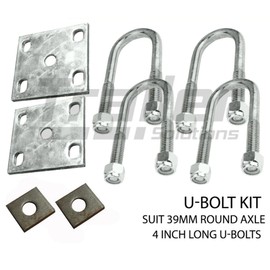 U Bolt Kit 39mm Round Galvanised Ubolt X 4 inch Ubolts Fish Plates Axle Pads Trailer