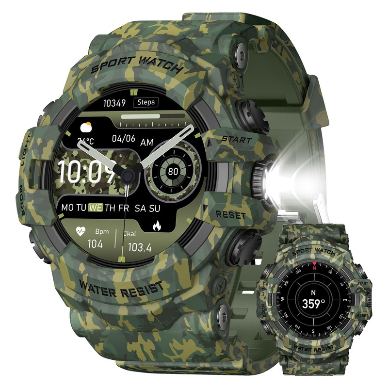 MIDDOW Military Smart Watch with Flashlight (Answer/Make Call) Compass, Heart