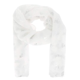 moonbow Silver Butterfly Pattern Women's Scarf 30% Cotton 70% Viscose - Lightweight, Long and Rectangular Maxi Scarf 180 cm x 70 cm - Glitter Original Cloths Modern - Boho Chic, White