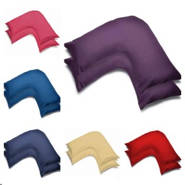 2 Pack Poly-Cotton Plain Dyed V Shaped Pillow Cases Covers - Orthopedic Pregnancy Maternity Back & Neck Support Nursing V Pillowcase Pair (Plum)