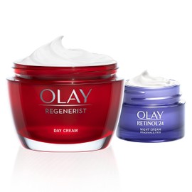 Olay day and night set: Retinol 24 night care for the face, 15 ml, and collagen peptide 24 day cream 50 ml, provides instant moisture for 24 hours