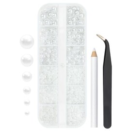 qiipii 2mm-8mm ﻿Pure White Flatback Pearls Nail Charms Gems Half Round Beads w Pickup Pencil & Tweezer for Nail Art Face Eyes Makeup Tumblers Bottles DIY Crafting Bedazzling Scrapbooking Clothes Shoes