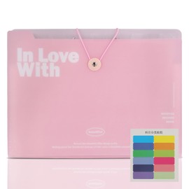 Document Folder A4, Document Bag A4 with 12 Compartments, Expandable Organiser Folder with Labels, Portable Sorting Folder for Office, School, Documents (Pack of 1) (Pink)