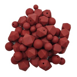 YNGMEANS 60pcs Maroon Color Silicone Pearl 15mm Round Beads Silicone 17mm Hexagonal Beads 14mm Polygonal Beads for Keychain DIY Mom Necklace Jewelry Craft Set