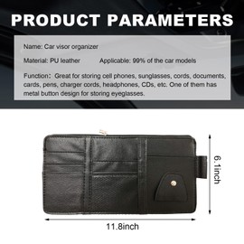 Ohleats Car Sun Visor Organizer, Multifunctional Visor Storage Holder for License Pen Key, Leather Card Cash Pouch with Multi-Pocket Net Zipper, Universal Interior Car Accessories (Black)