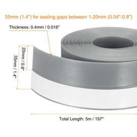 HARFINGTON Weather Stripping Door Seal 16.4ft x 35mm TPE Seal Strip for Door Draft Stopper Adhesive Tape Window House Shower Glass Gaps, Grey