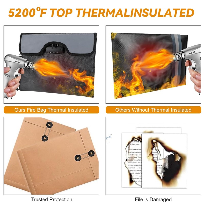 Fireproof Bag Document Bag with Lock, 35.5 x 25.4 cm