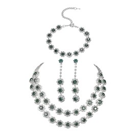 AOWVUTS Wedding Jewellery Sets for Women Rhinestone Crystal Necklace Bracelet Pendant Earring Set Silver Bridal Jewellery Set Wedding Engagement Bride Bridesmaid Prom Wedding Jewellery, Sterling