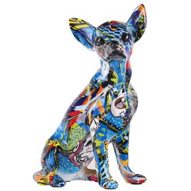 orenm Bunte Chihuahua-Statue, Moderne Graffiti-Kunst, Mehrfarbig, Hundefigur, Kunstharz, Heimdekoration, Spritzfarbe, Tierskulptur, Ornament, Welpenfigur, modernes Heimbüro, Desktop-Dekoration