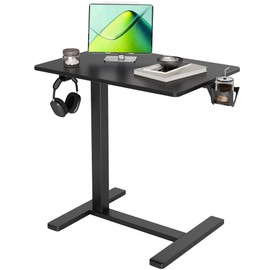 Claiks Height-Adjustable Overbed Table with Wheels, Portable Rolling Laptop Desk, Mobile Standing Desk for Home & Hospital Use, Black 25.5 inch