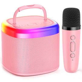 JYX JYX Mini Karaoke Machine for Kids, Portable Bluetooth Karaoke Speaker Unpowered Cabinets with 1 Wireless Microphones and Party Lights for Adults, Birthday Gifts for Girls Boys Family Home Party(Pink)