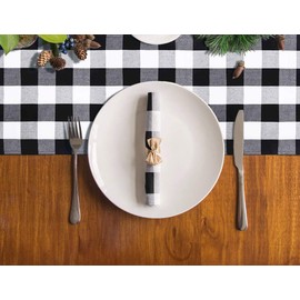 DUOBAO Buffalo Check Table Runner 14x108-Inch - Reversible Woven Polyester Farmhouse Table Decor for Kitchen, Banquet, Outdoor Events (Black & White Plaid)