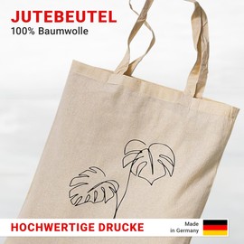 tradercat Jute Bag Printed Vintage 100% Cotton, Fabric Bag Printed, Flowers One Line Art, Jute Bag Aesthetic as a Fashionable Accessory with Saying (Flower Monstera), Natural Beige