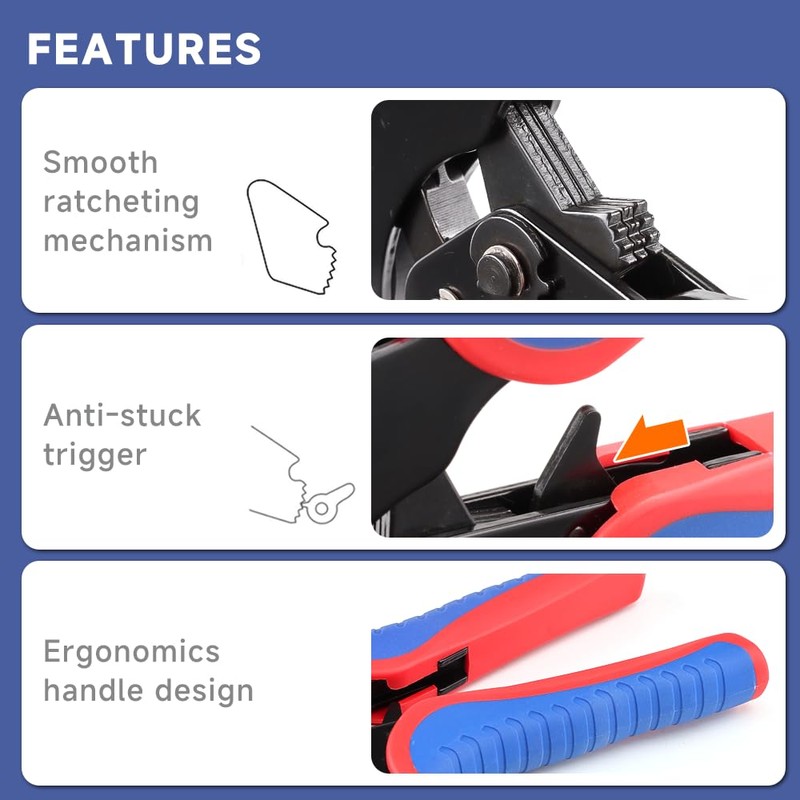HKS Ferrule Crimping Tool AWG 30-5, Hexagonal Self-Adjusting Ratchet Crimper