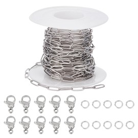 SUNNYCLUE 16.4 Feet / 5 m Paper Clip Chain Spool Stainless Steel Silver Paper Clip Chains Roll 30 Open Jump Rings 10 Lobster Clasps for Jewellery Making Accessories Men Women DIY Crafts