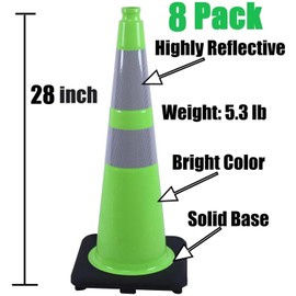 BESEA BESEA 8Pack 28" inch Traffic Cones Green Safety Cones with 6 inch Reflective Collar for Construction Driveway Road Parking Use(8 PCS)
