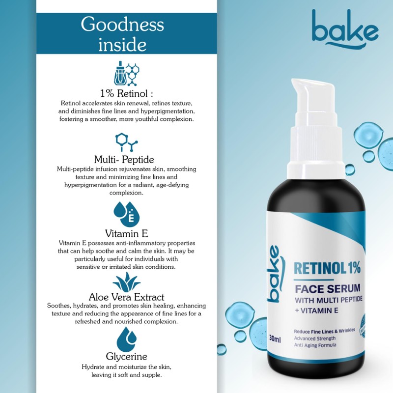 BAKE 1% Retinol Face Serum With Multi Peptides For Anti